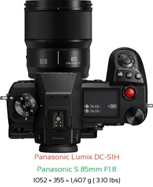 Panasonic S1H with Panasonic S 85mm F1.8 Lens Size