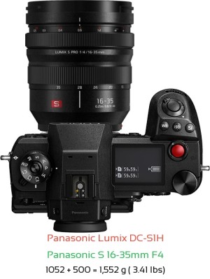 Panasonic S1H with Panasonic S 16-35mm F4 Lens Size