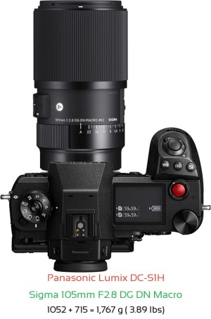 Panasonic S1H with Sigma 105mm F2.8 DG DN Macro Lens Size