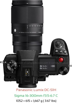 Panasonic S1H with Sigma 16-300mm f3.5-6.7 C Lens Size