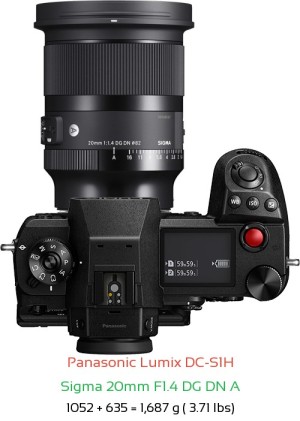 Panasonic S1H with Sigma 20mm F1.4 DG DN A Lens Size