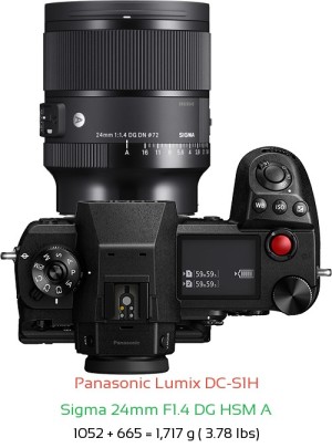 Panasonic S1H with Sigma 24mm F1.4 DG HSM A Lens Size