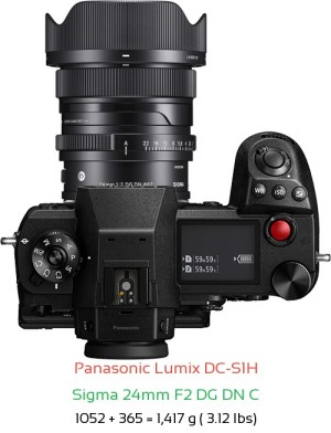 Panasonic S1H with Sigma 24mm F2 DG DN C Lens Size