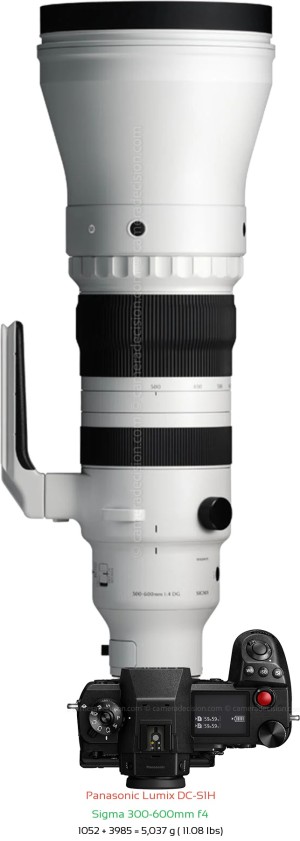 Panasonic S1H with Sigma 300-600mm f4 Lens Size