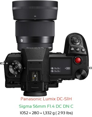 Panasonic S1H with Sigma 56mm F1.4 DC DN C Lens Size