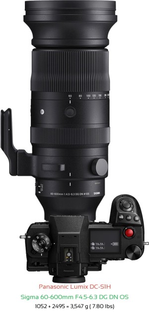 Panasonic S1H with Sigma 60-600mm F4.5-6.3 DG DN Lens Size