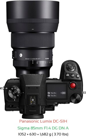 Panasonic S1H with Sigma 85mm F1.4 DG DN A Lens Size