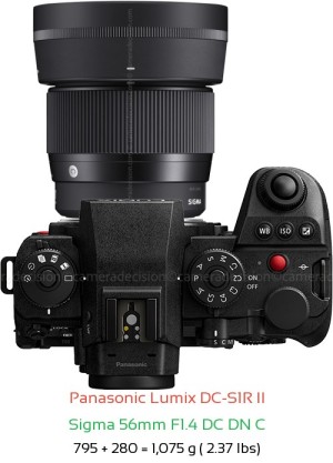 Panasonic S1R II with Sigma 56mm F1.4 DC DN C Lens Size