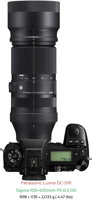 Panasonic S1R with Sigma 100-400mm F5-6.3 OS Lens Size