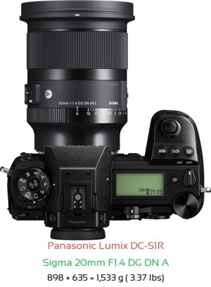 Panasonic S1R with Sigma 20mm F1.4 DG DN A Lens Size