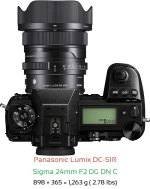 Panasonic S1R with Sigma 24mm F2 DG DN C Lens Size