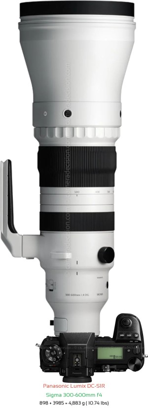 Panasonic S1R with Sigma 300-600mm f4 Lens Size
