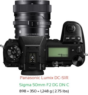 Panasonic S1R with Sigma 50mm F2 C Lens Size