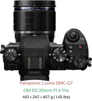Panasonic G7 with OM ED 20mm F1.4 Pro Lens Size