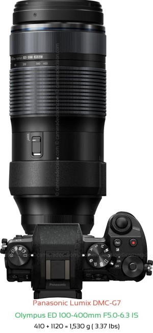 Panasonic G7 with Olympus ED 100-400mm F5.0-6.3 IS Lens Size