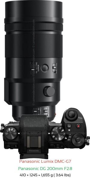 Panasonic G7 with Panasonic DG 200mm F2.8 Lens Size