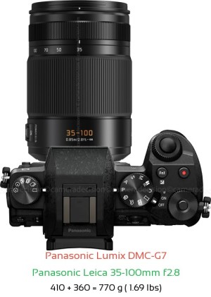 Panasonic G7 with Panasonic Leica 35-100mm f2.8 Lens Size
