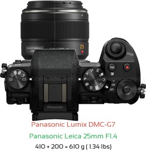 Panasonic G7 with Panasonic Leica 25mm F1.4 Lens Size