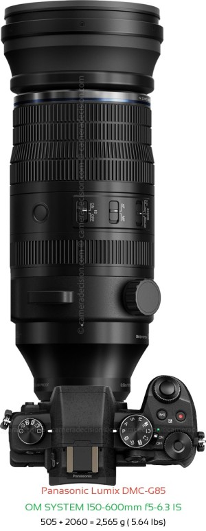 Panasonic G85 with OM SYSTEM 150-600mm f5-6.3 IS Lens Size