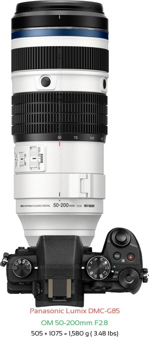 Panasonic G85 with OM 50-200mm F2.8 Lens Size