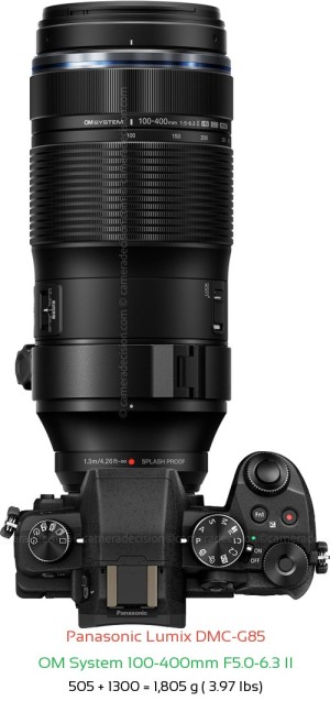 Panasonic G85 with OM System 100-400mm F5.0-6.3 II Lens Size