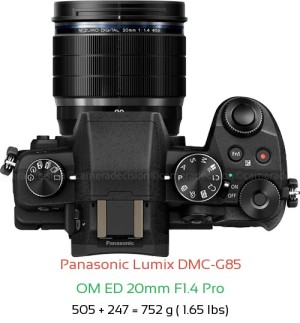 Panasonic G85 with OM ED 20mm F1.4 Pro Lens Size