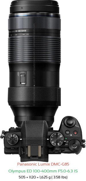 Panasonic G85 with Olympus ED 100-400mm F5.0-6.3 IS Lens Size