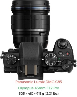 Panasonic G85 with Olympus 45mm F1.2 Pro Lens Size
