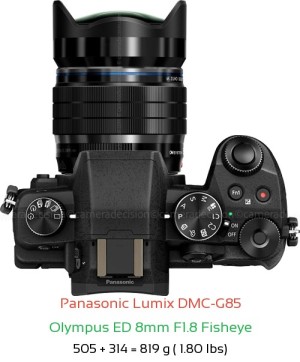 Panasonic G85 with Olympus ED 8mm F1.8 Fisheye Lens Size