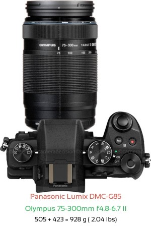 Panasonic G85 with Olympus 75-300mm f4.8-6.7 II Lens Size
