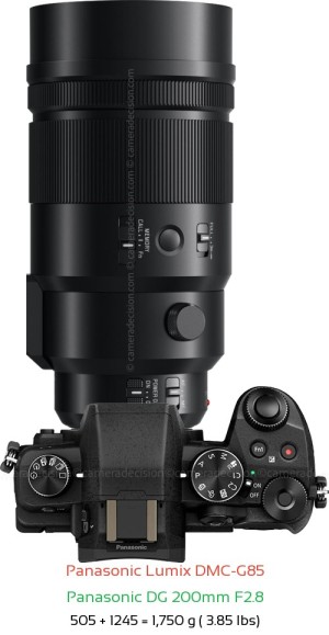 Panasonic G85 with Panasonic DG 200mm F2.8 Lens Size