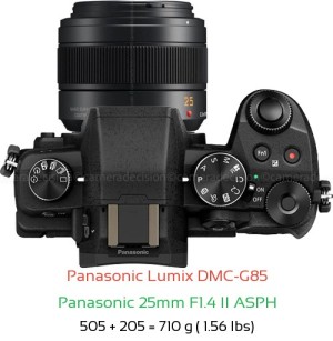 Panasonic G85 with Panasonic 25mm F1.4 II ASPH Lens Size