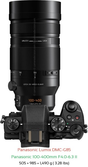 Panasonic G85 with Panasonic 100-400mm F4.0-6.3 II Lens Size