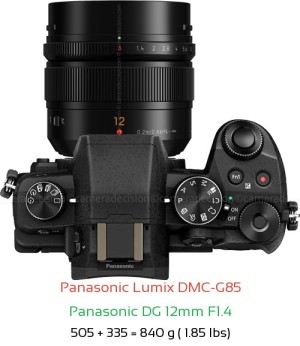 Panasonic G85 with Panasonic DG 12mm F1.4 Lens Size