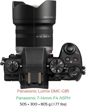 Panasonic G85 with Panasonic 7-14mm F4 ASPH Lens Size