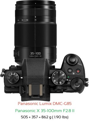 Panasonic G85 with Panasonic X 35-100mm F2.8 II Lens Size
