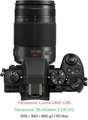 Panasonic G85 with Panasonic 35-100mm F2.8 OIS Lens Size