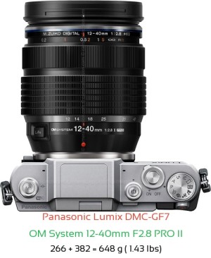 Panasonic GF7 with OM System 12-40mm F2.8 PRO II Lens Size