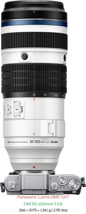 Panasonic GF7 with OM 50-200mm F2.8 Lens Size
