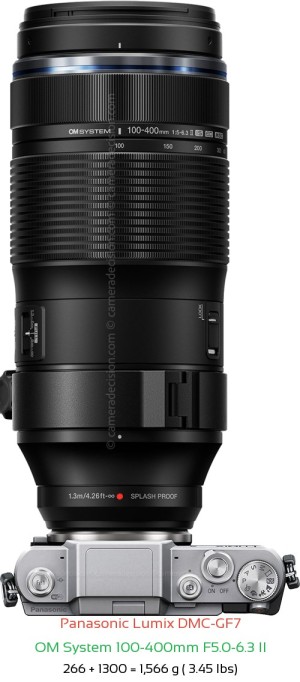 Panasonic GF7 with OM System 100-400mm F5.0-6.3 II Lens Size