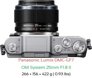Panasonic GF7 with OM System 25mm F1.8 II Lens Size