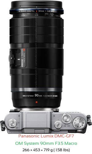 Panasonic GF7 with OM System 90mm F3.5 Macro Lens Size