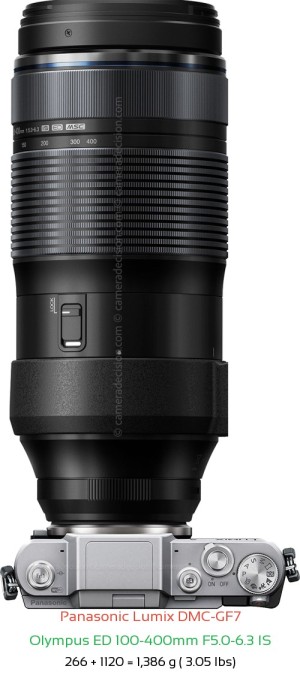 Panasonic GF7 with Olympus ED 100-400mm F5.0-6.3 IS Lens Size