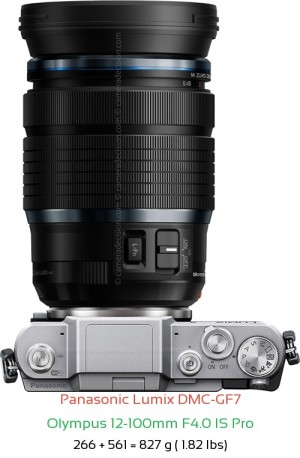Panasonic GF7 with Olympus 12-100mm F4.0 IS Pro Lens Size