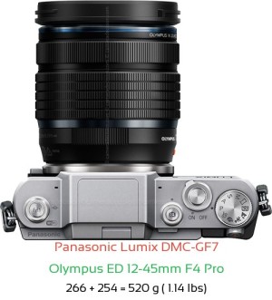 Panasonic GF7 with Olympus ED 12-45mm F4 Pro Lens Size