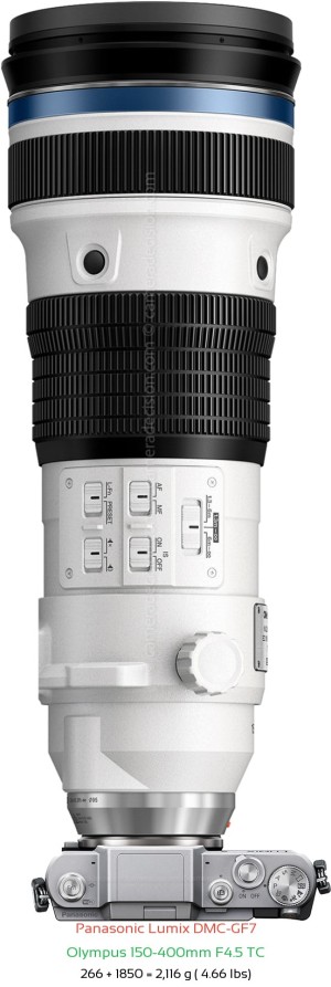 Panasonic GF7 with Olympus 150-400mm F4.5 TC Lens Size