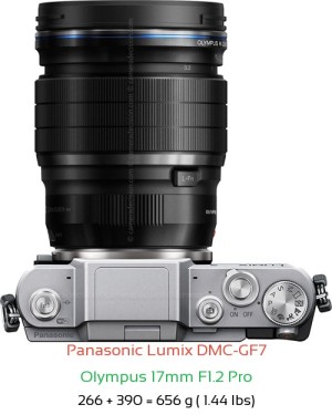 Panasonic GF7 with Olympus 17mm F1.2 Pro Lens Size