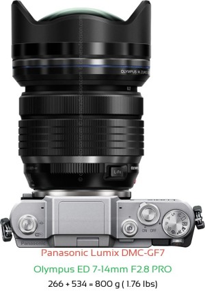 Panasonic GF7 with Olympus ED 7-14mm F2.8 PRO Lens Size