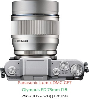 Panasonic GF7 with Olympus ED 75mm f1.8 Lens Size