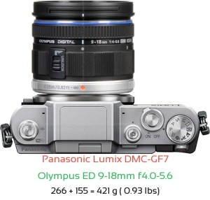 Panasonic GF7 with Olympus ED 9-18mm f4.0-5.6 Lens Size
